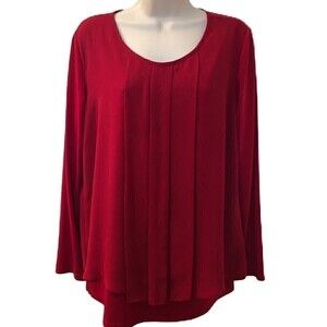 Susan Graver Women's Red Pleated Front Top Layered Lined Round Neckline Small